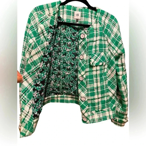 Cabi Sophia Green Plaid Tweed Button Up Library Jacket Size M - Picture 2 of 9